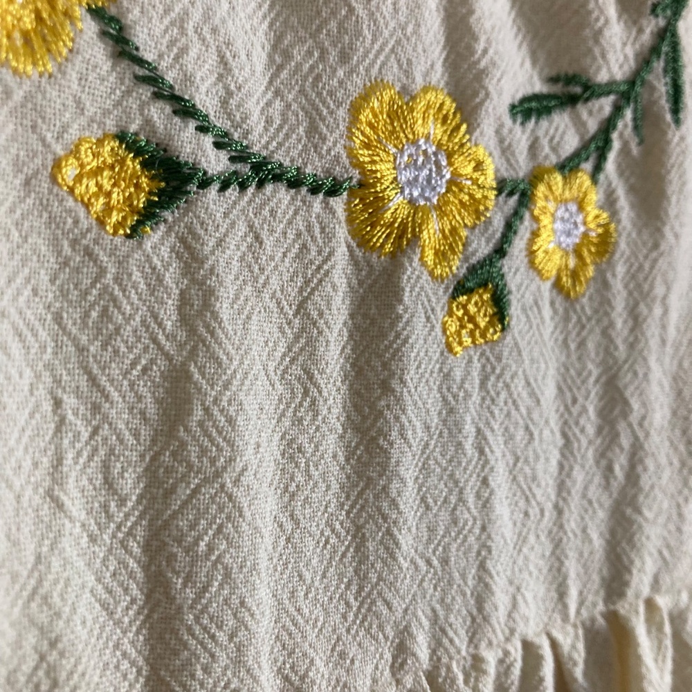 Cream Cotton Embroidered Bee and Garland Vine Square neck Dress - Picture 7 of 10